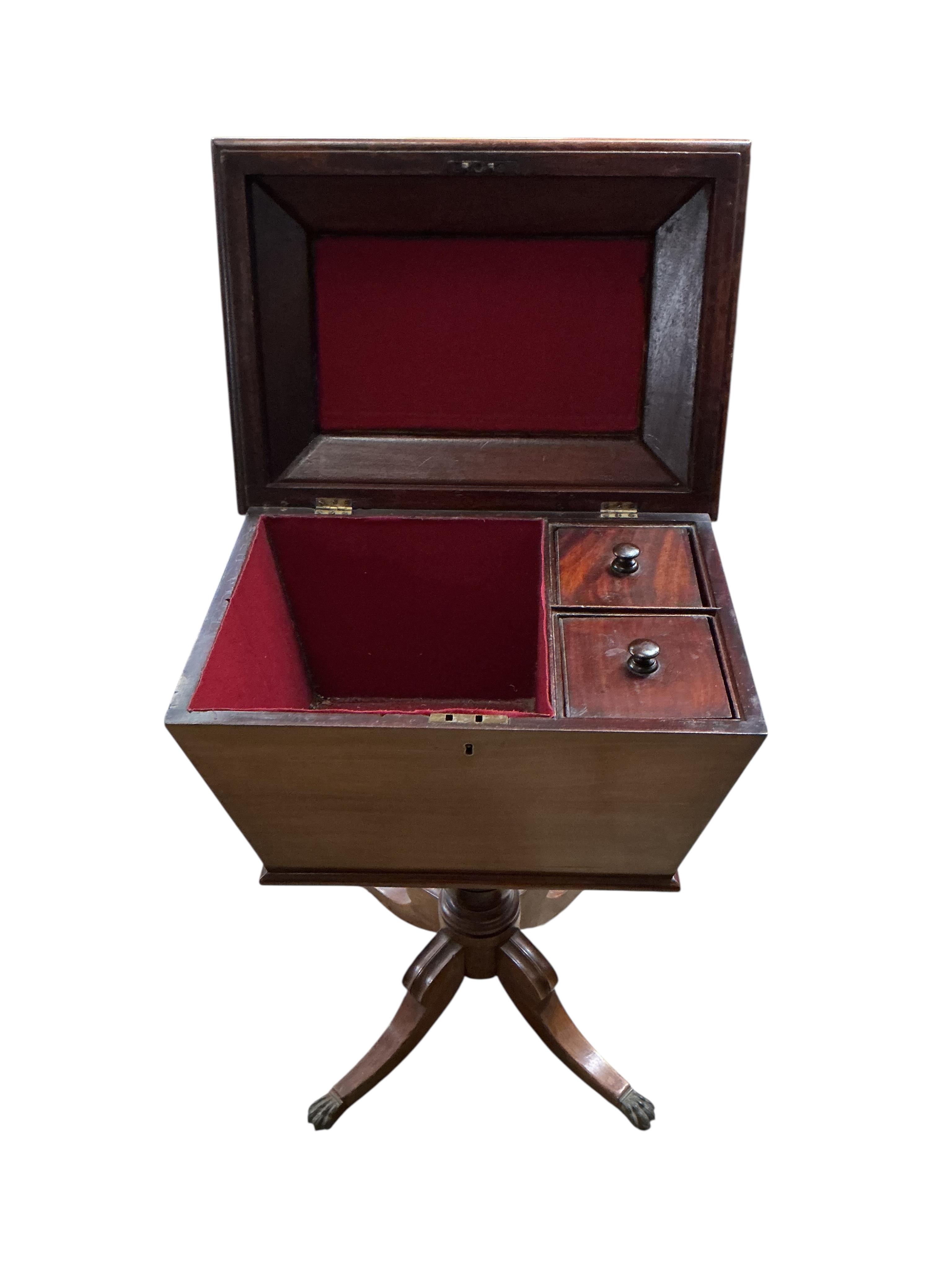 A Regency mahogany work box, width 57cm, depth 36cm, height 66cm